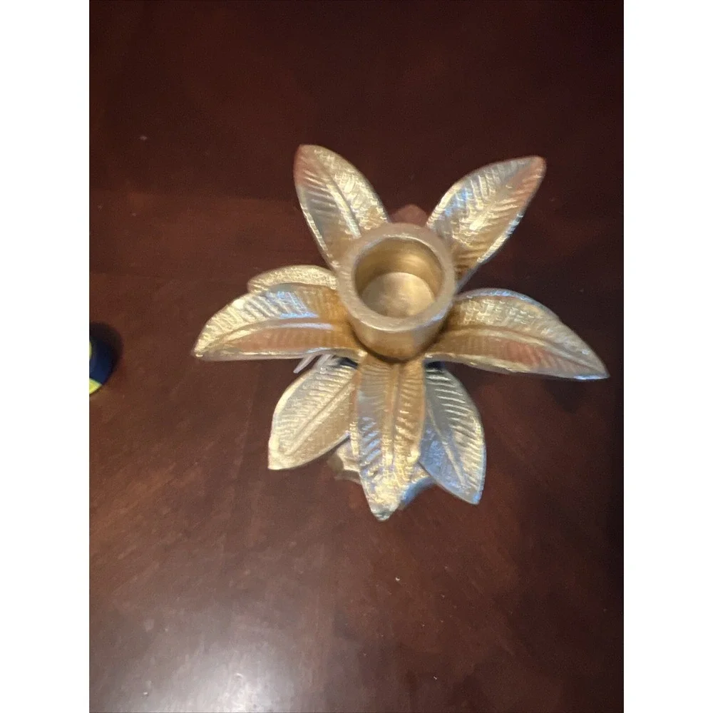 Palm Tree Candlestick aluminum with a shining gold finish 8.75